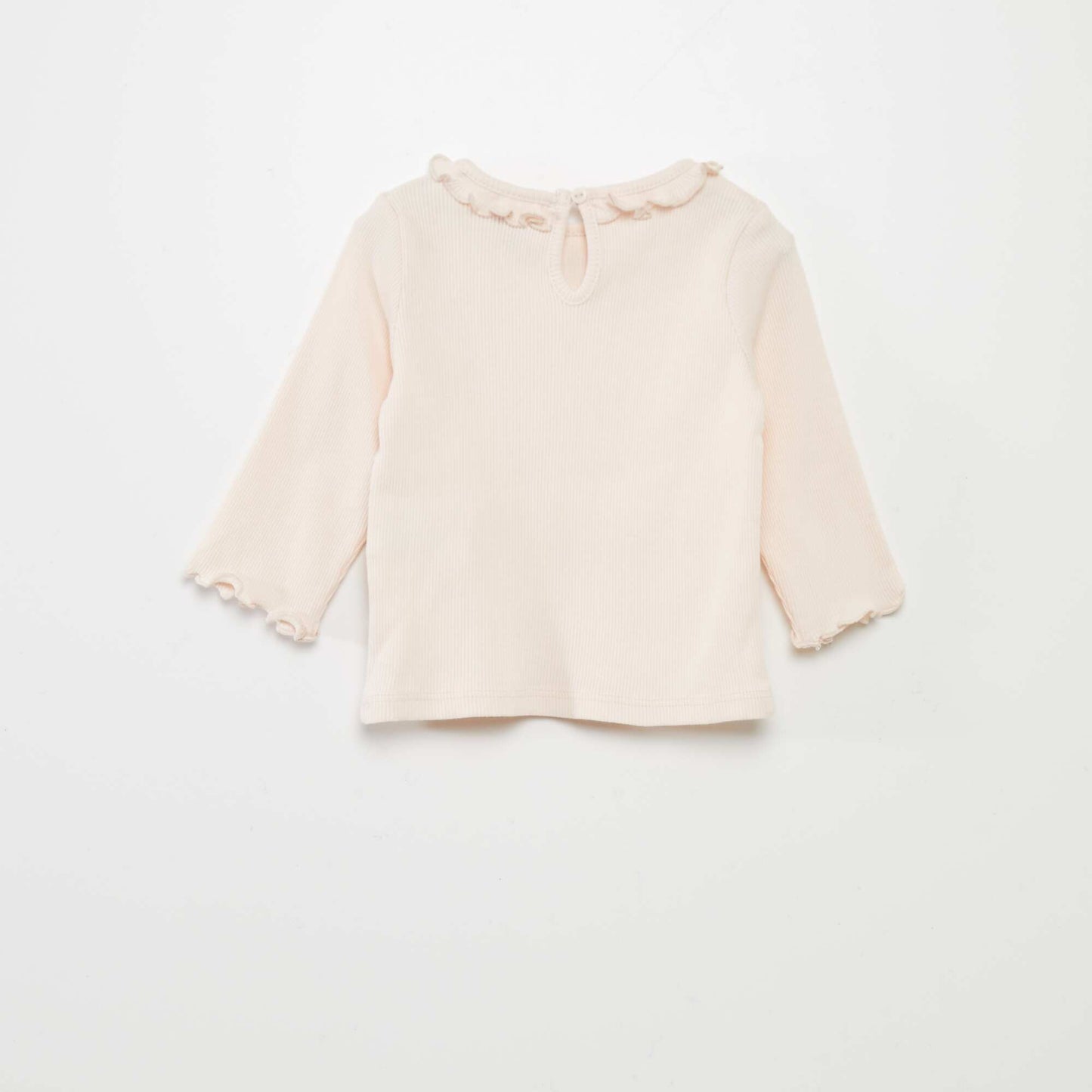 Camiseta de punto de canalé con volante en el cuello ROSA
