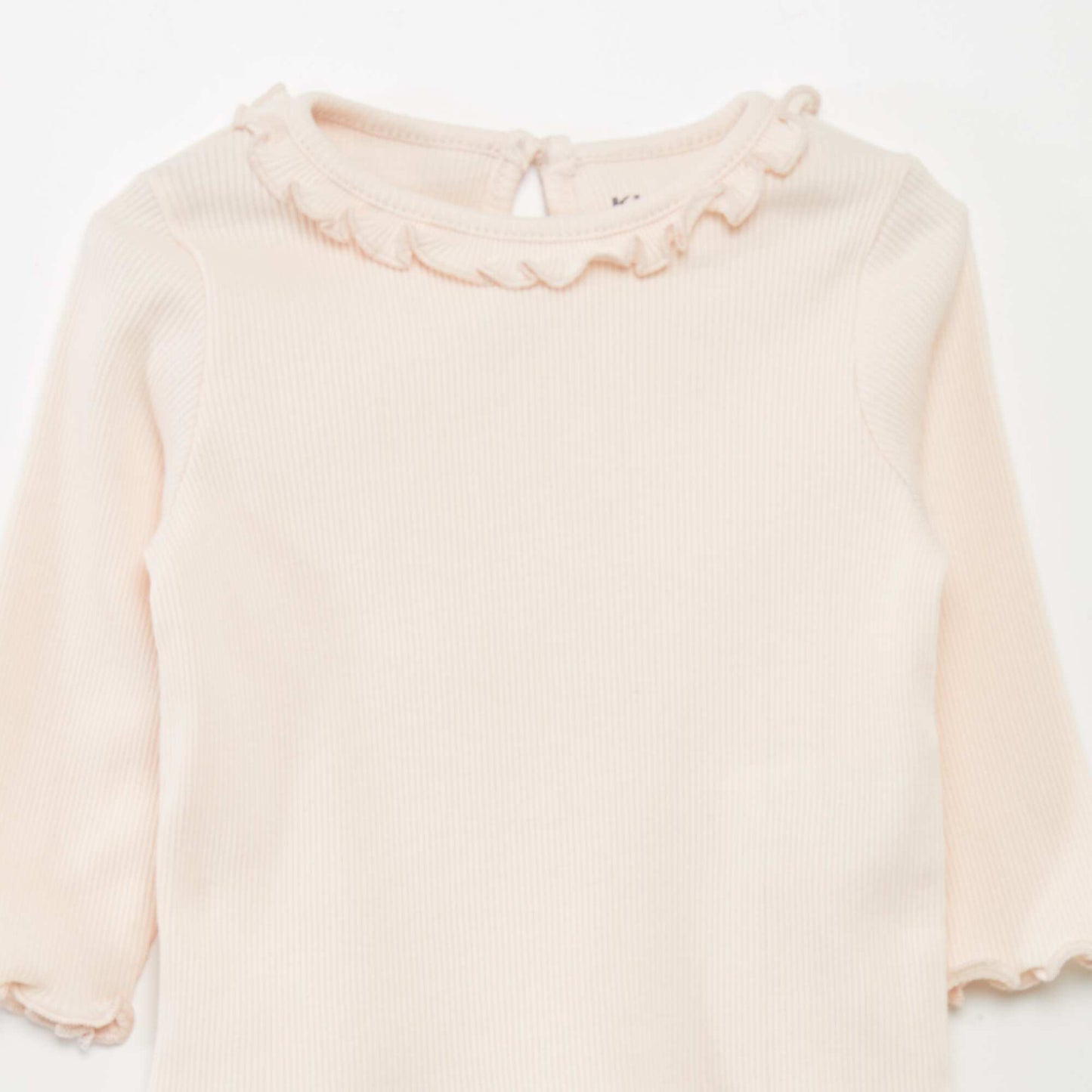 Camiseta de punto de canalé con volante en el cuello ROSA