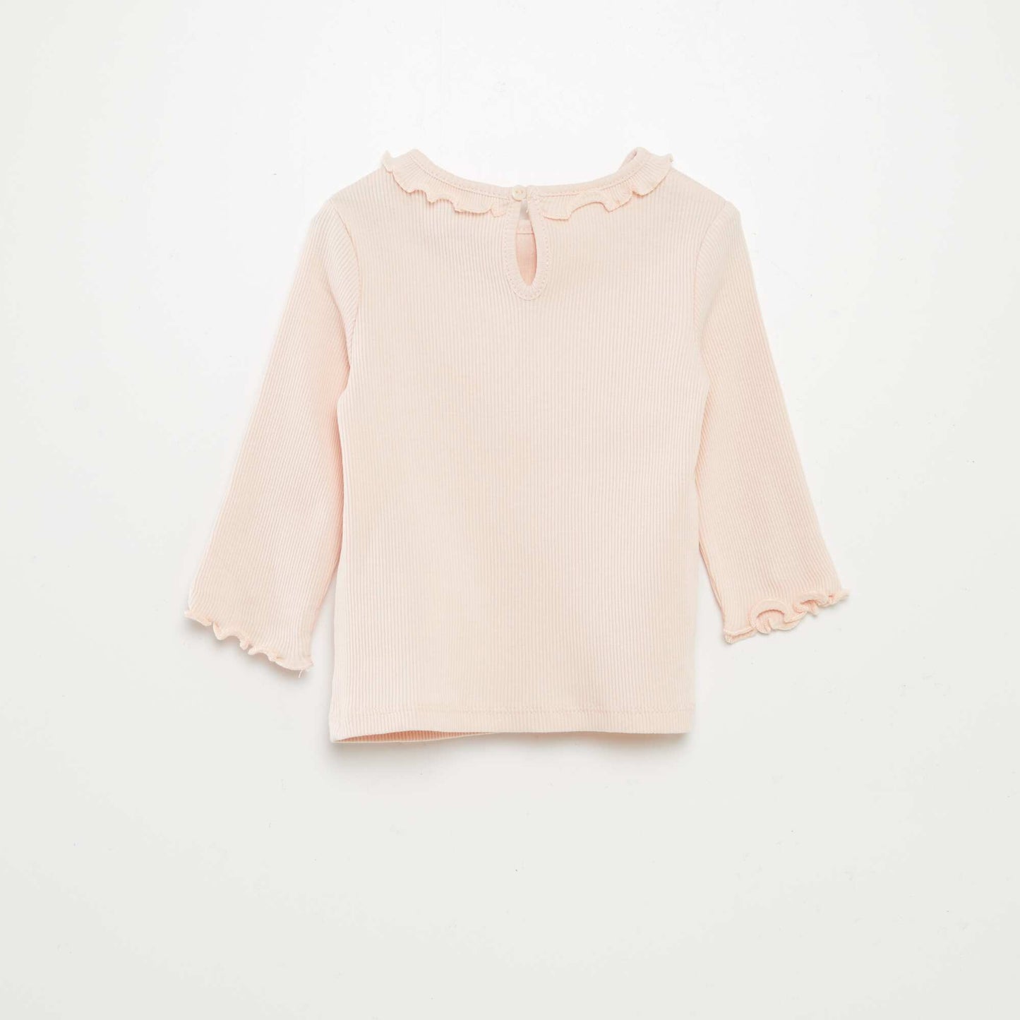 Camiseta de punto de canalé con volante en el cuello ROSA