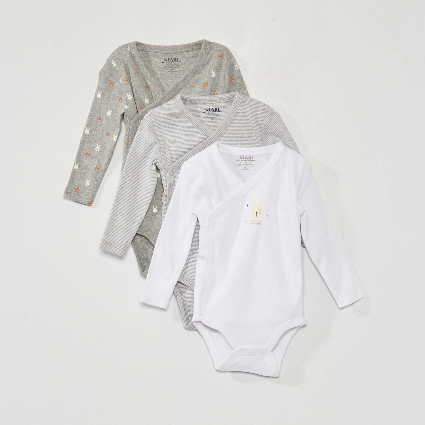Pack de 3 bodies de punto canal - 3 piezas Blanco/Gris