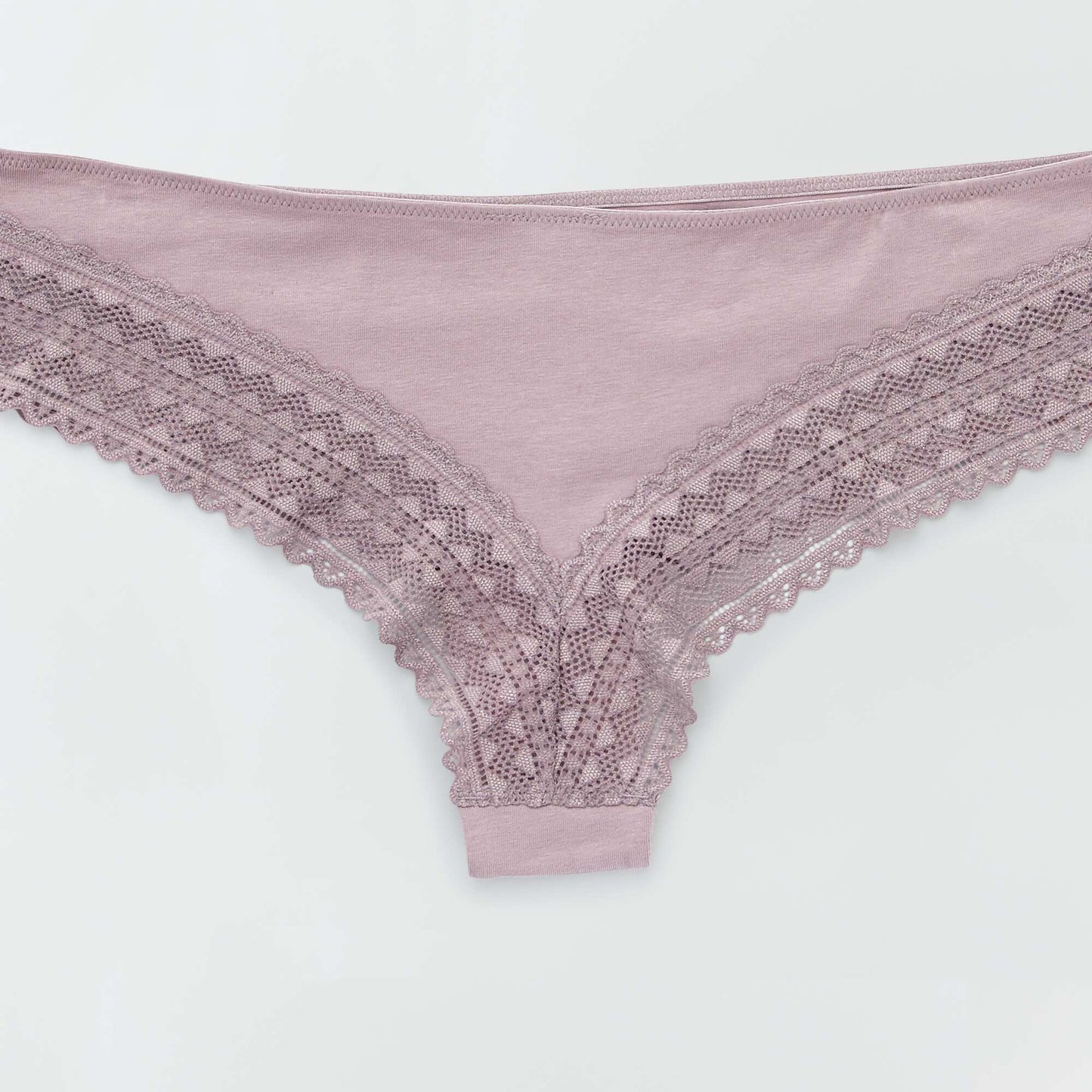 Pack de 3 braguitas brasileñas de algodón y encaje rosa gris