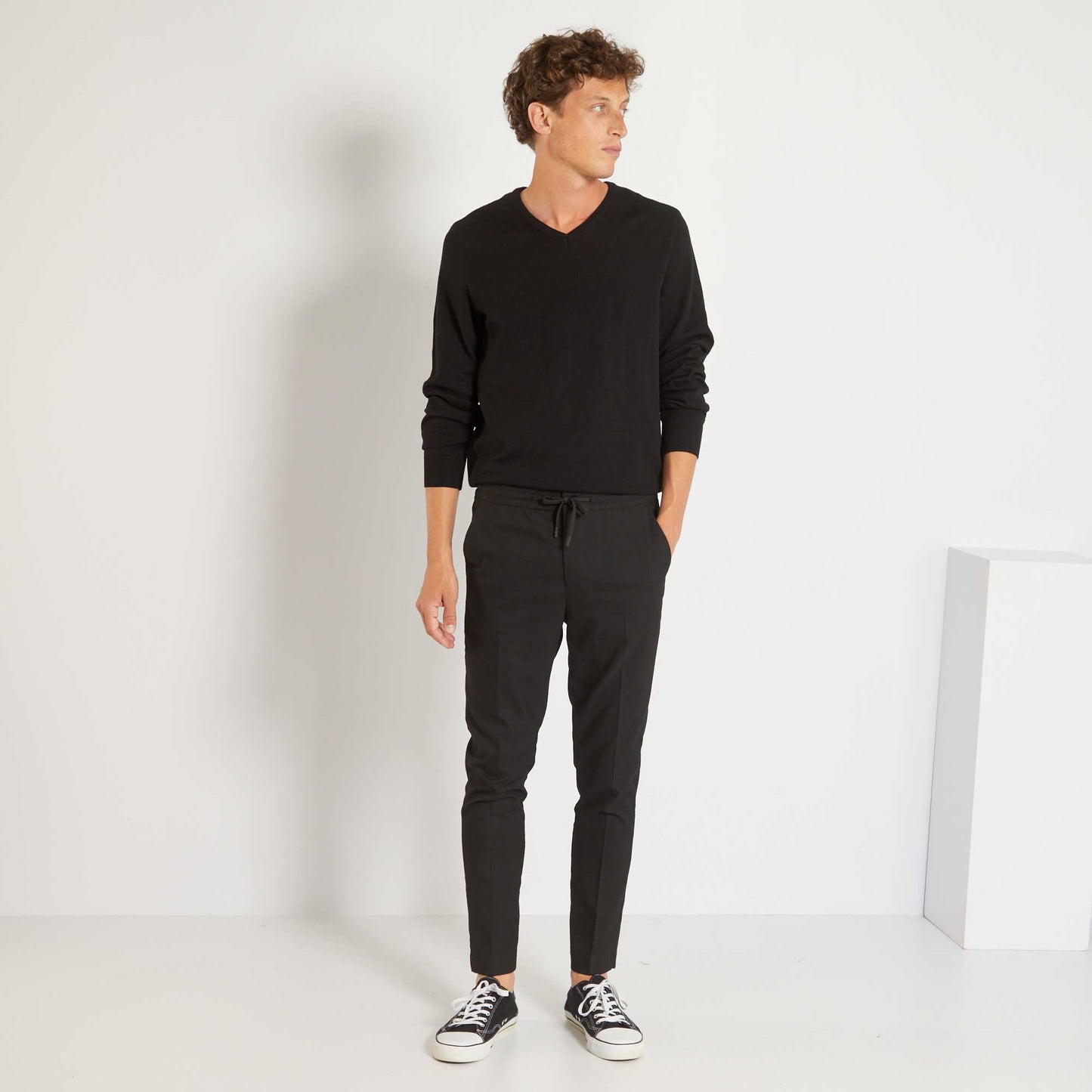 Sweater b sico de punto liso negro