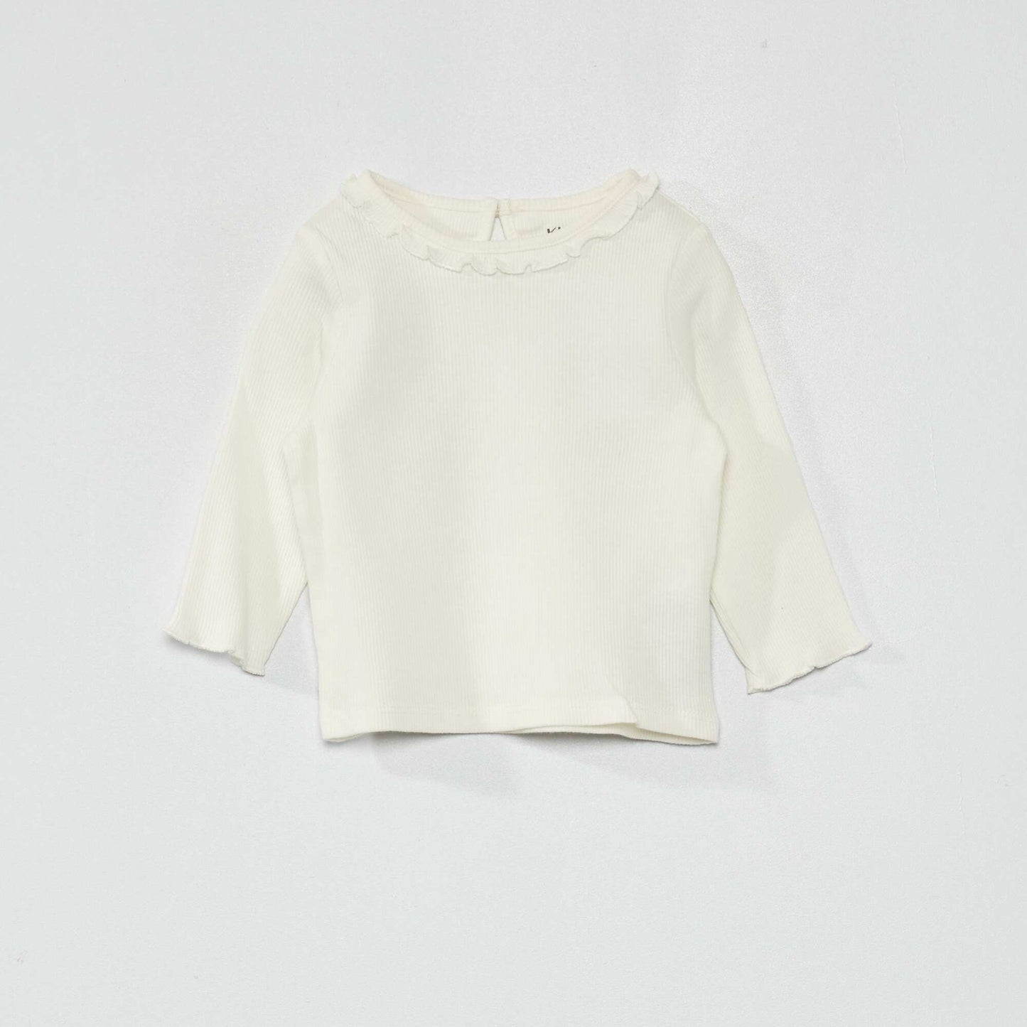 Camiseta de punto de canal con volante en el cuello Blanco
