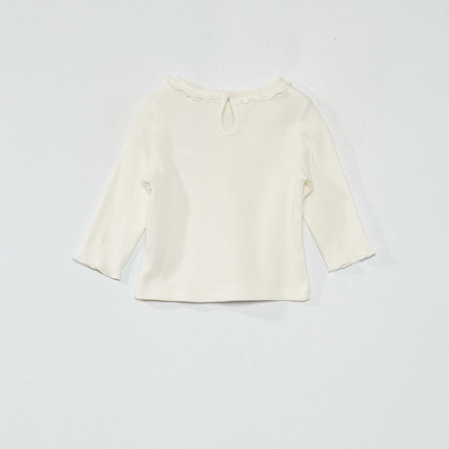 Camiseta de punto de canal con volante en el cuello Blanco
