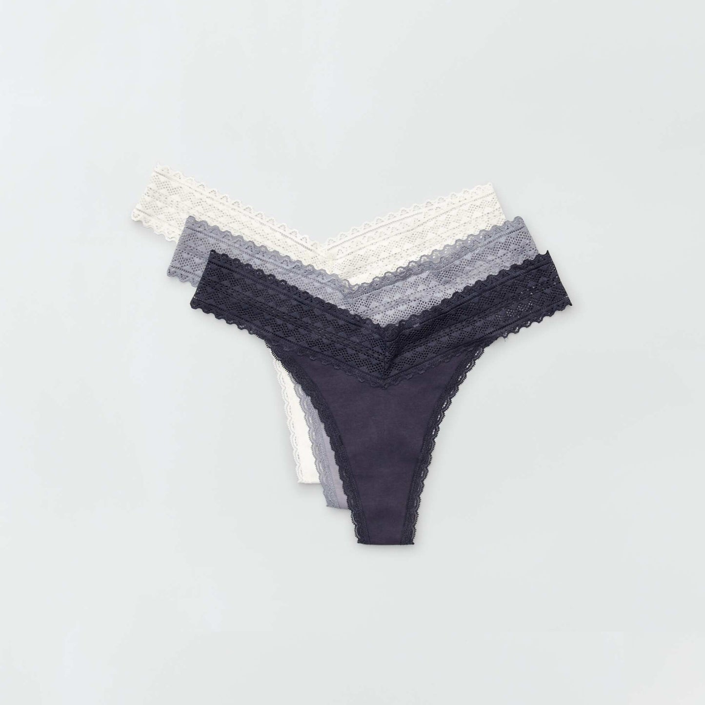 Pack de 3 tangas de algodón y encaje blanco