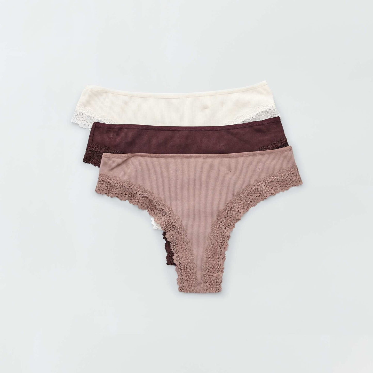 Pack de 3 braguitas brasileñas de punto de canal casta o ciruela