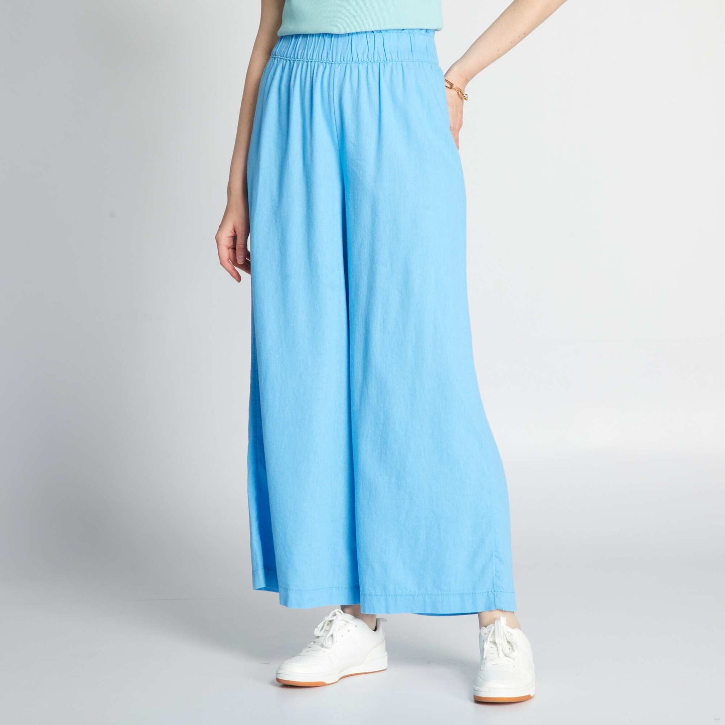 Pantalón de lino wide leg azul