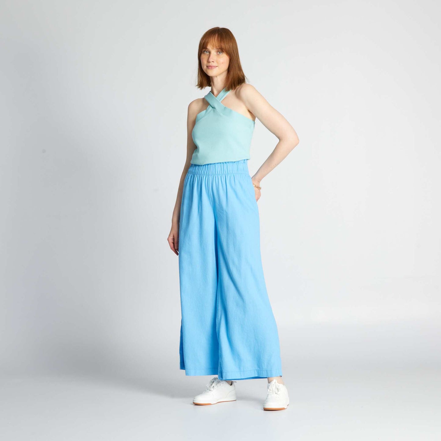 Pantalón de lino wide leg azul