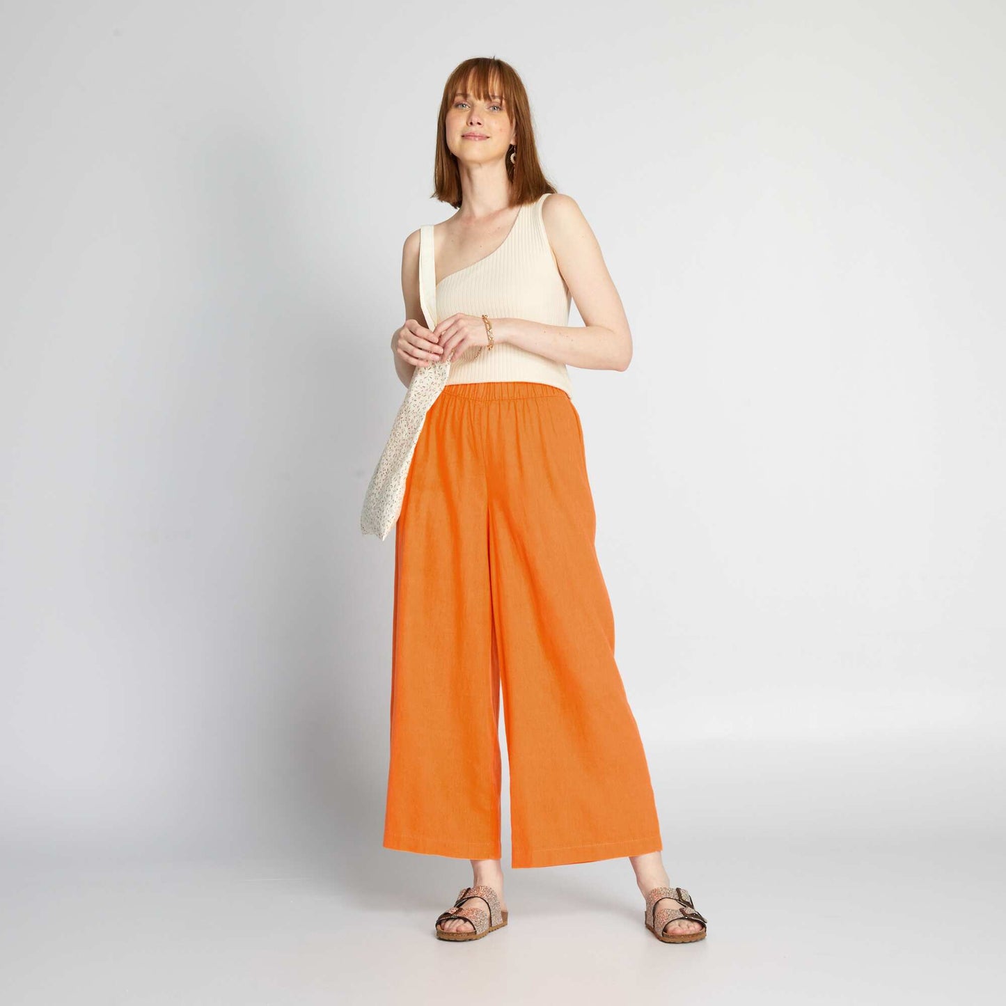 Pantalón de lino wide leg NARANJA