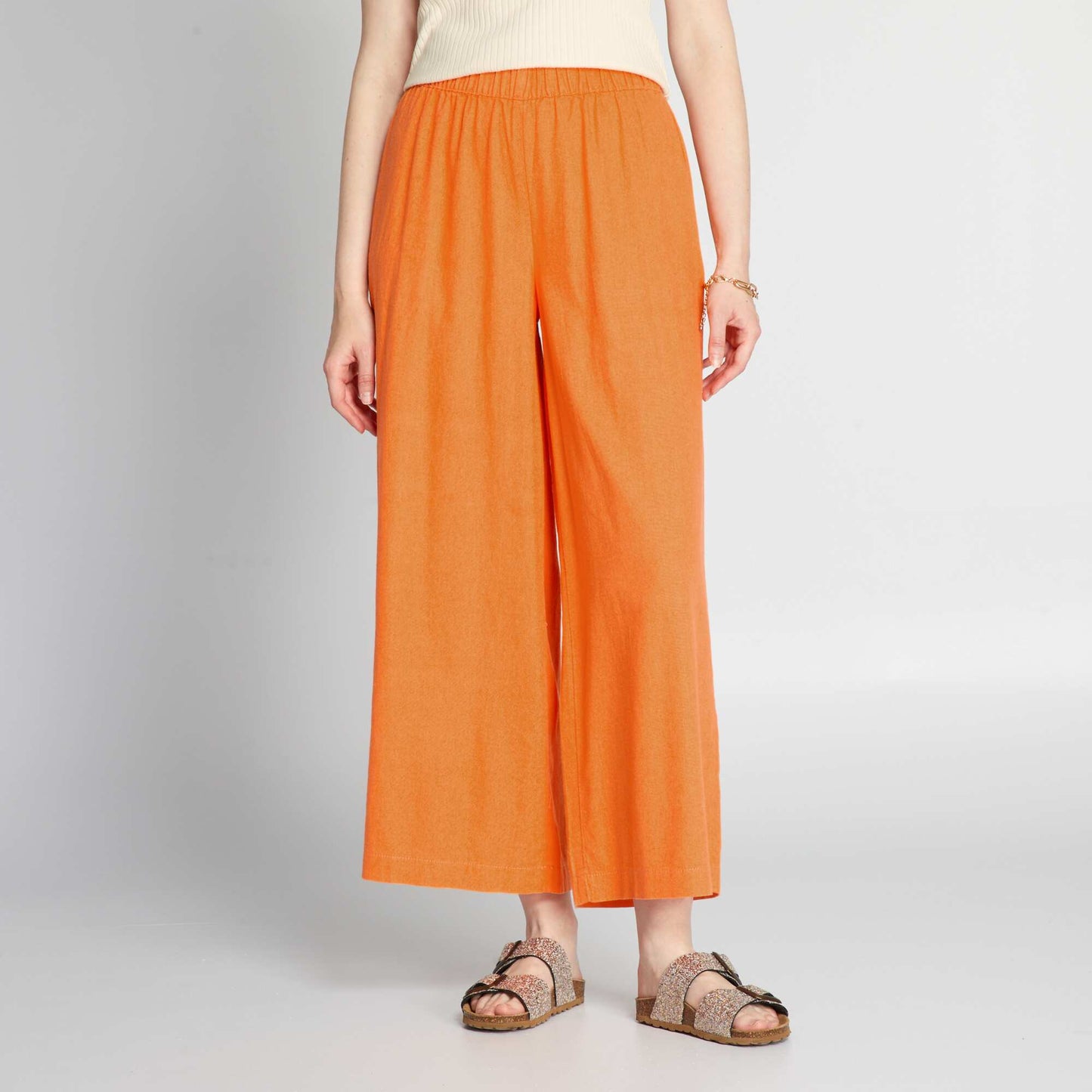 Pantalón de lino wide leg NARANJA