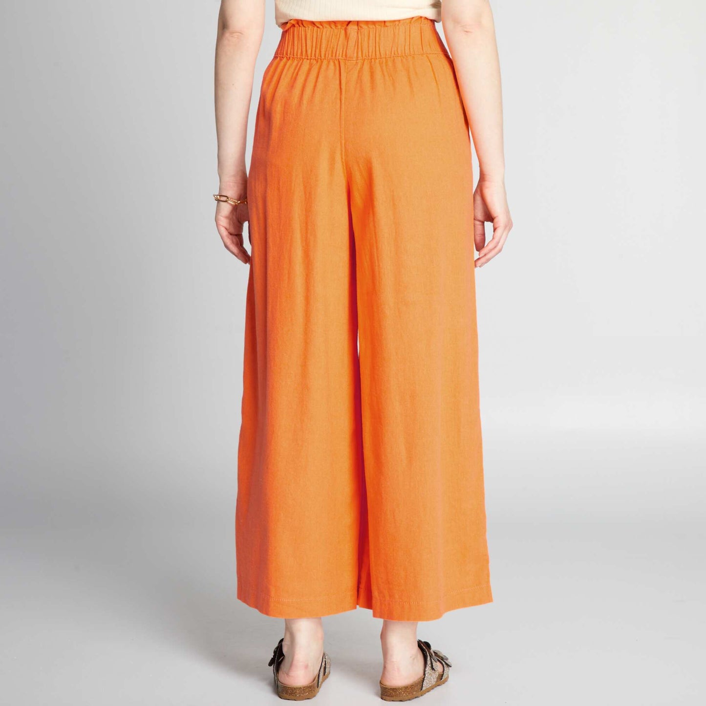 Pantalón de lino wide leg NARANJA