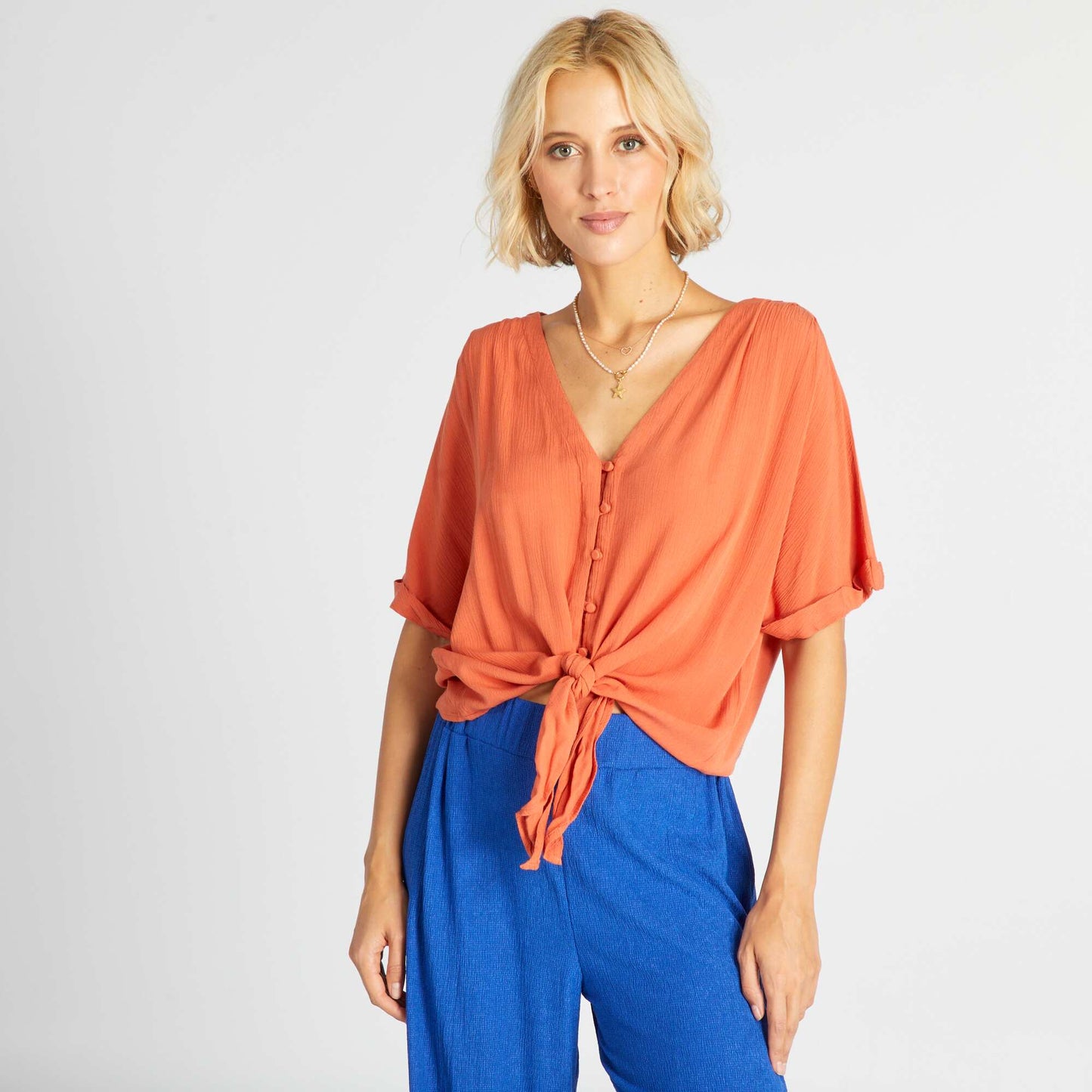 Blusa vaporosa de punto de crepé naranja