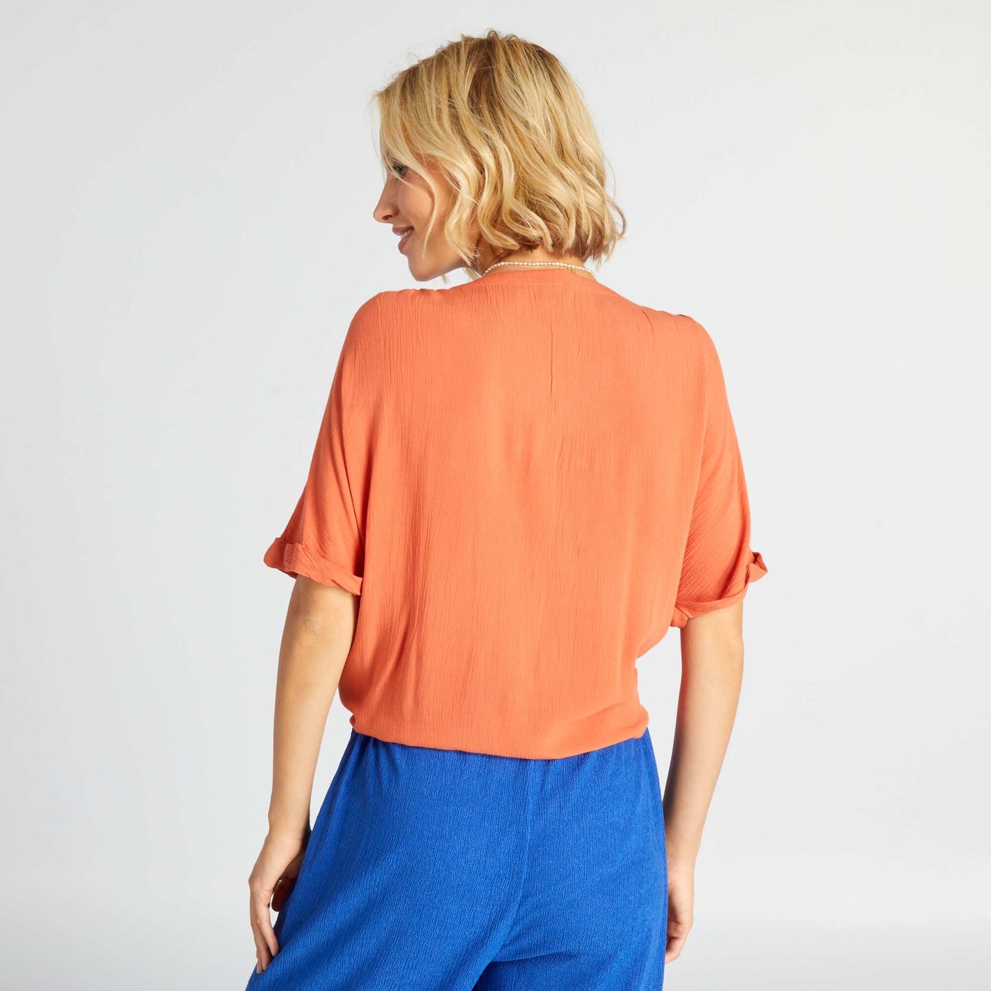 Blusa vaporosa de punto de crepé naranja