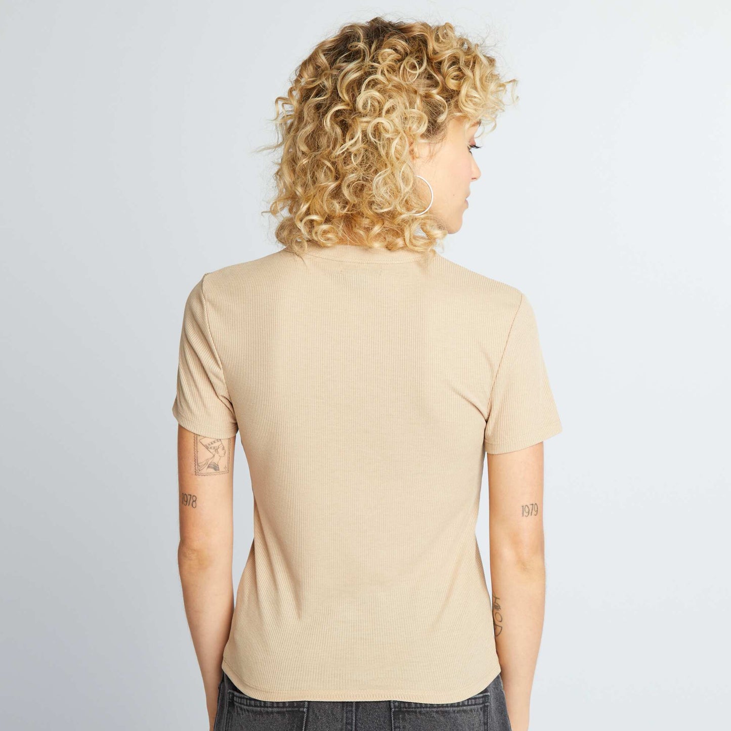 Camiseta de punto de canalé BEIGE