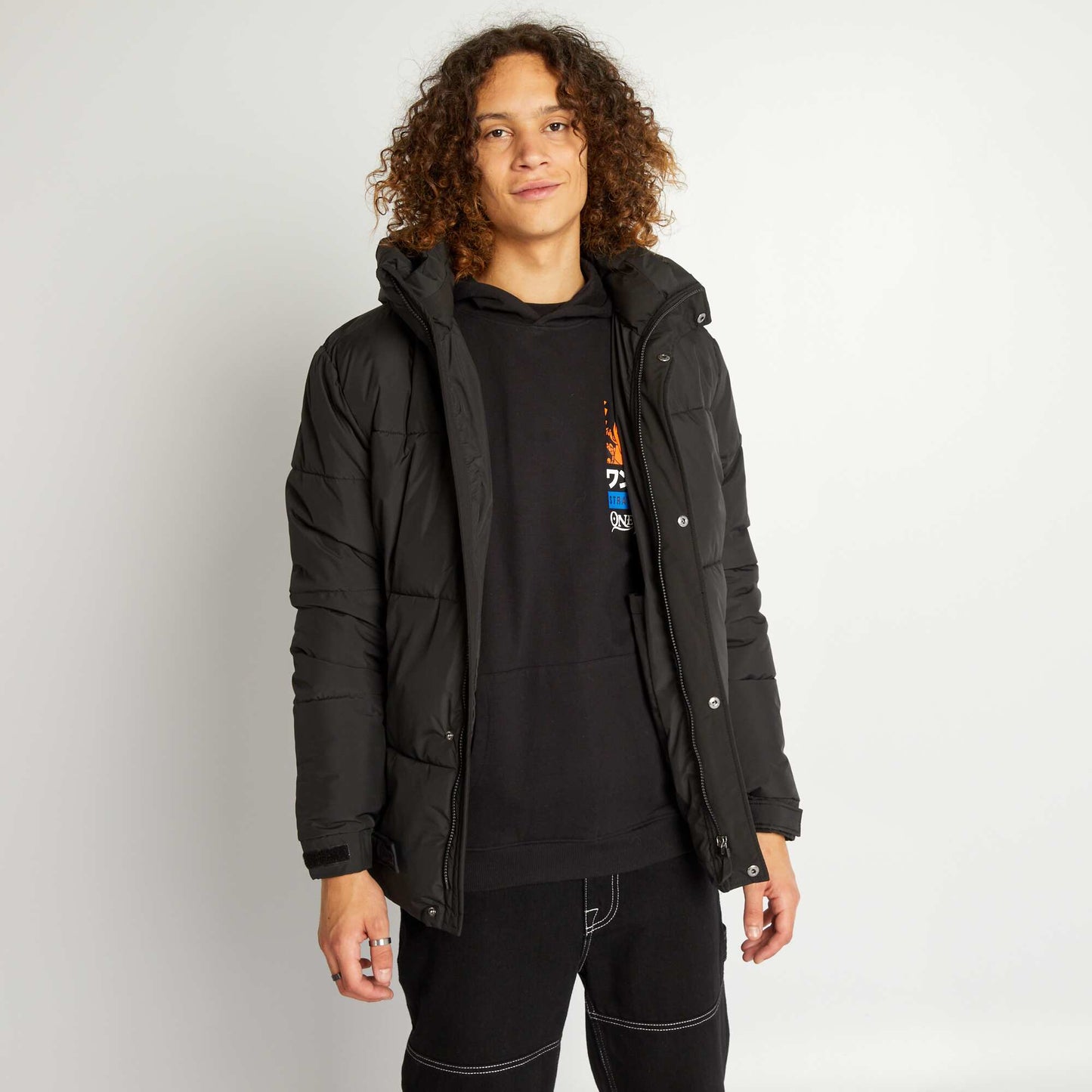 Anorak con capucha de ripstop Negro