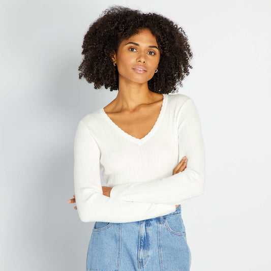 Sweater de punto de canalé BLANCO