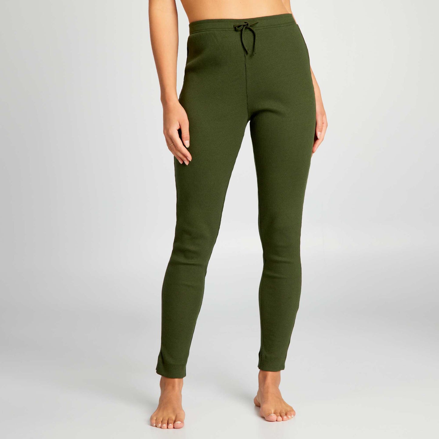 Pantalón de punto de canalé VERDE