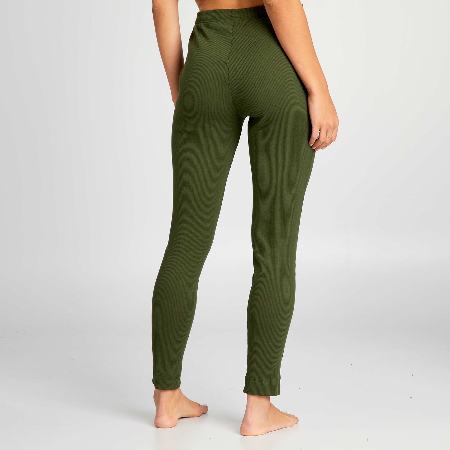 Pantalón de punto de canalé VERDE