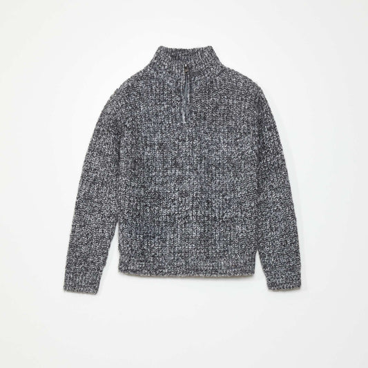 Sweater de punto con cremallera en el cuello GRIS