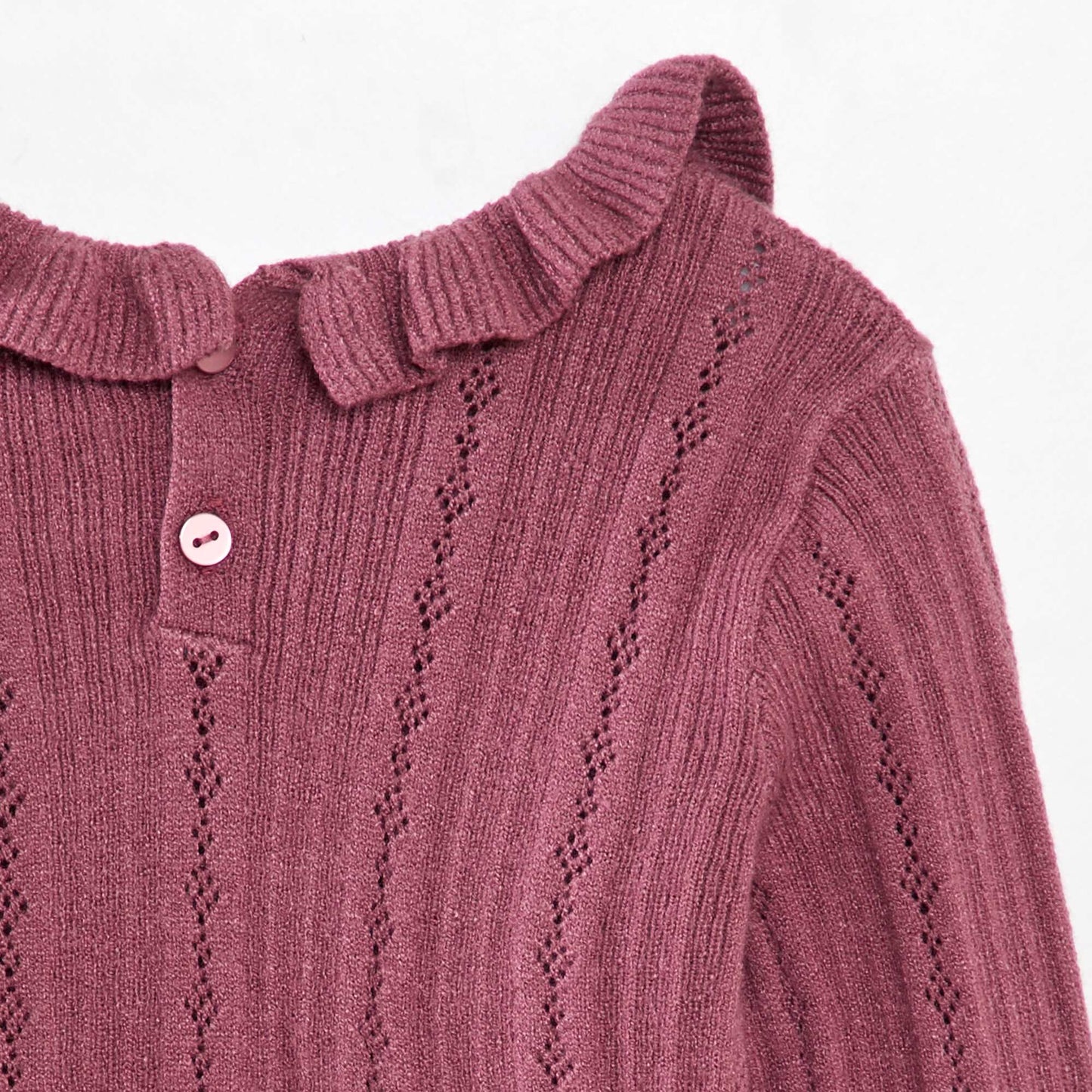 Sweater de punto calado con cuello ROSA