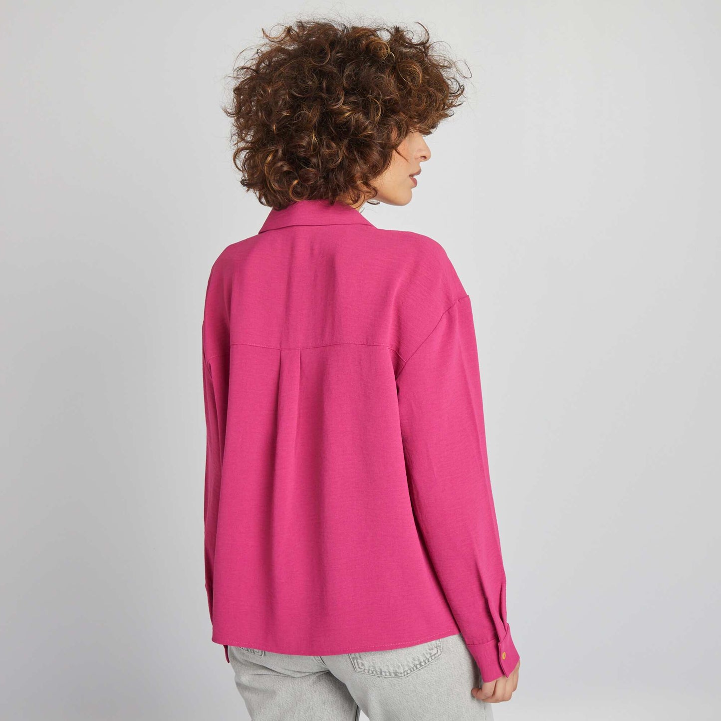 Blusa de manga larga con cuello pijama ROSA