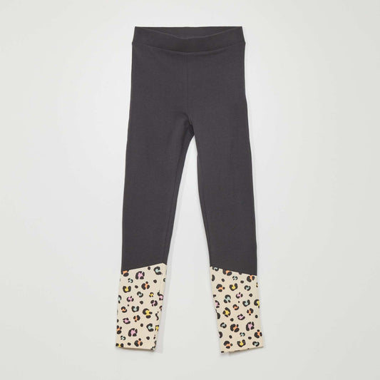 Legging de punto con bajo de leopardo BEIGE