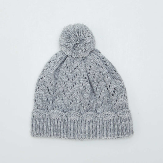 Gorro de punto con pompón GRIS