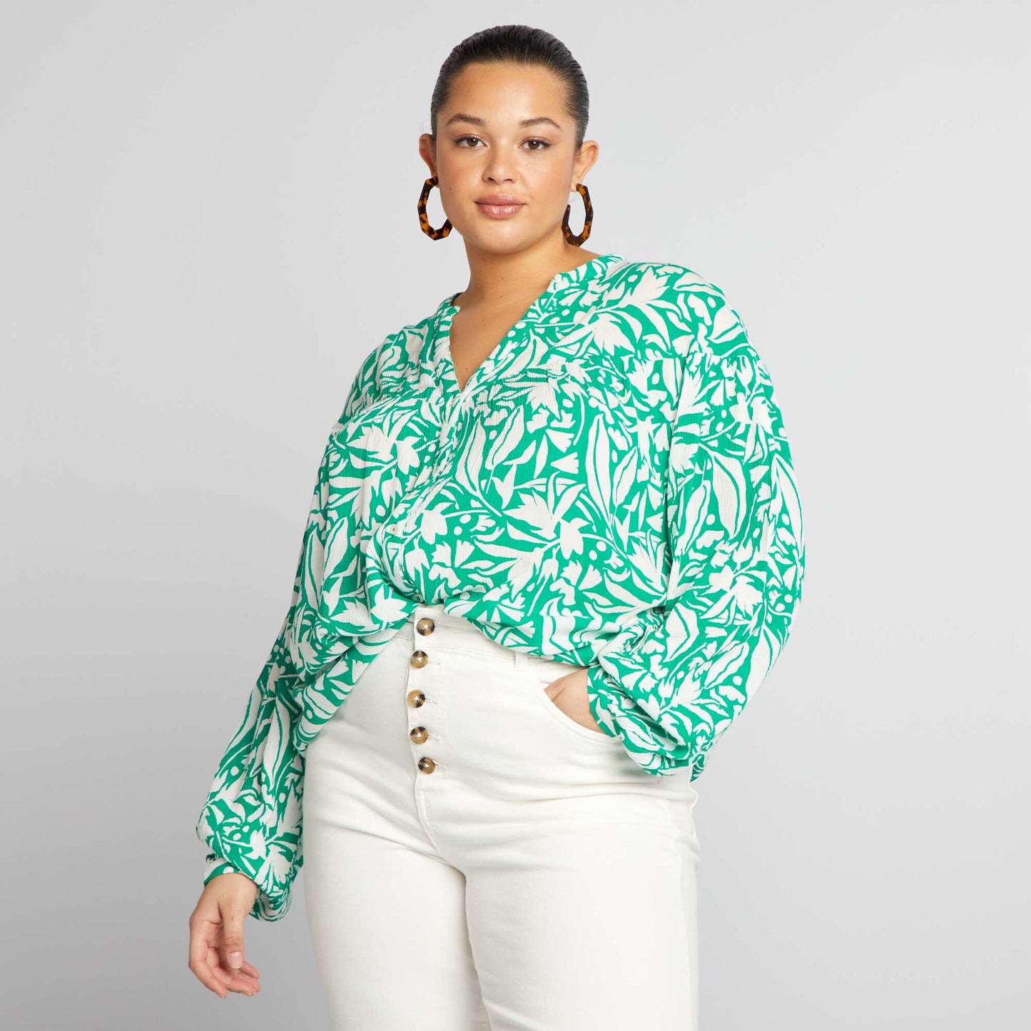 Blusa vaporosa estampada VERDE