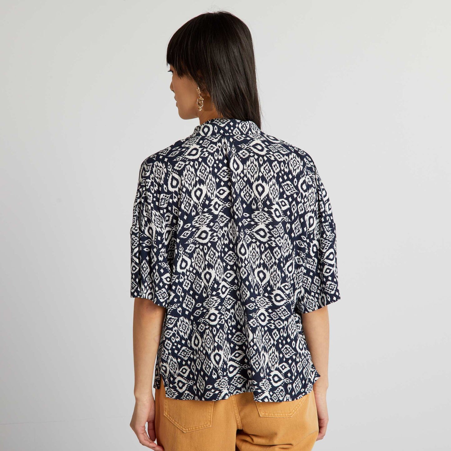 Blusa de manga corta de punto de crepé AZUL