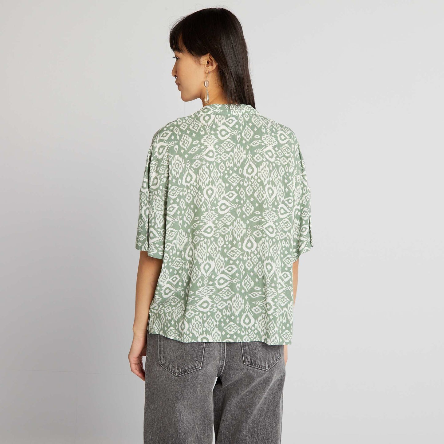 Blusa de manga corta de punto de crepé VERDE