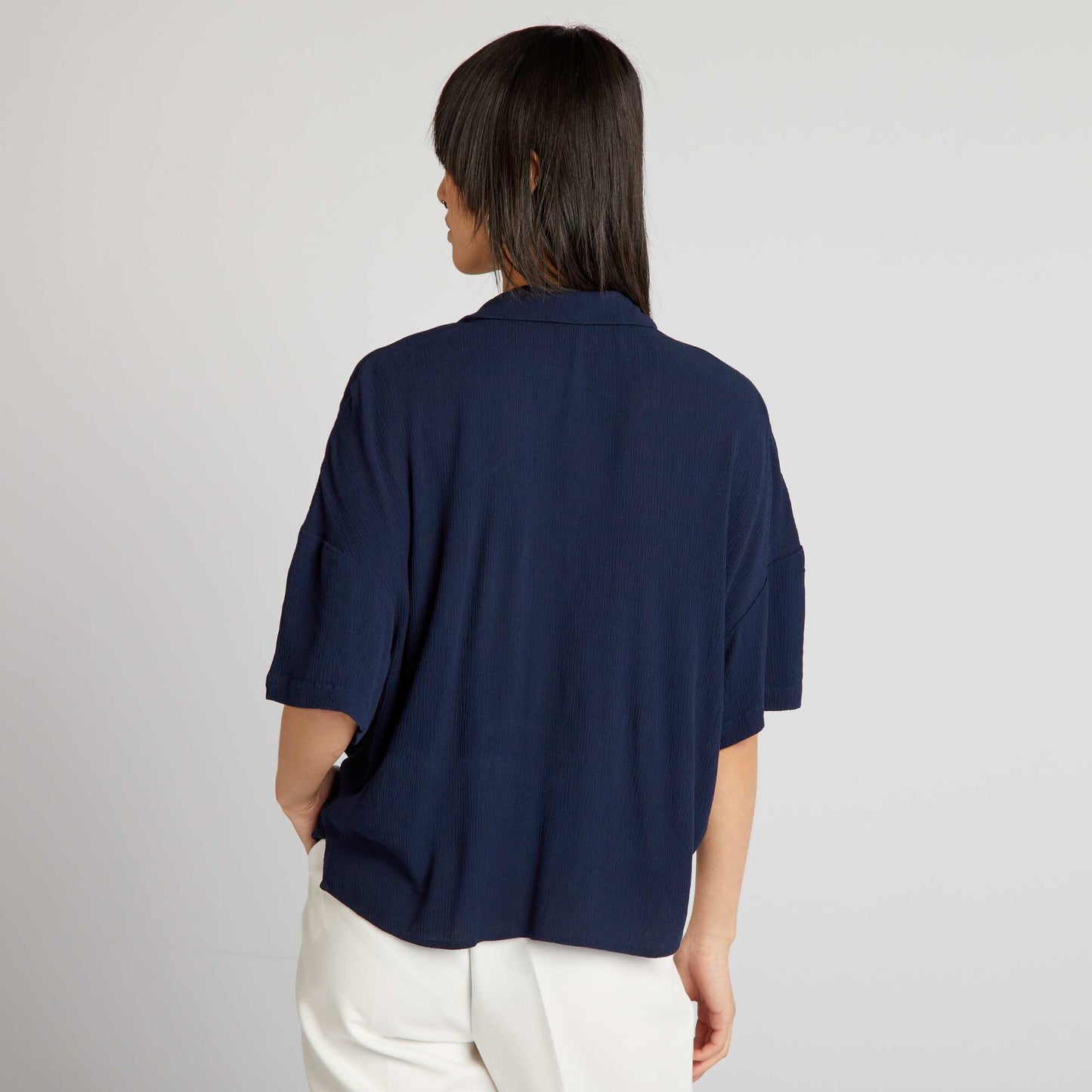 Blusa de manga corta de punto de crepé AZUL MARINO