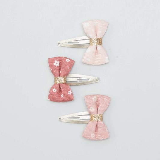 Pack de 3 pinzas de clip con lazos ROSA