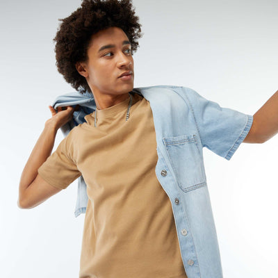 Camiseta de algodón con cuello redondo BEIGE