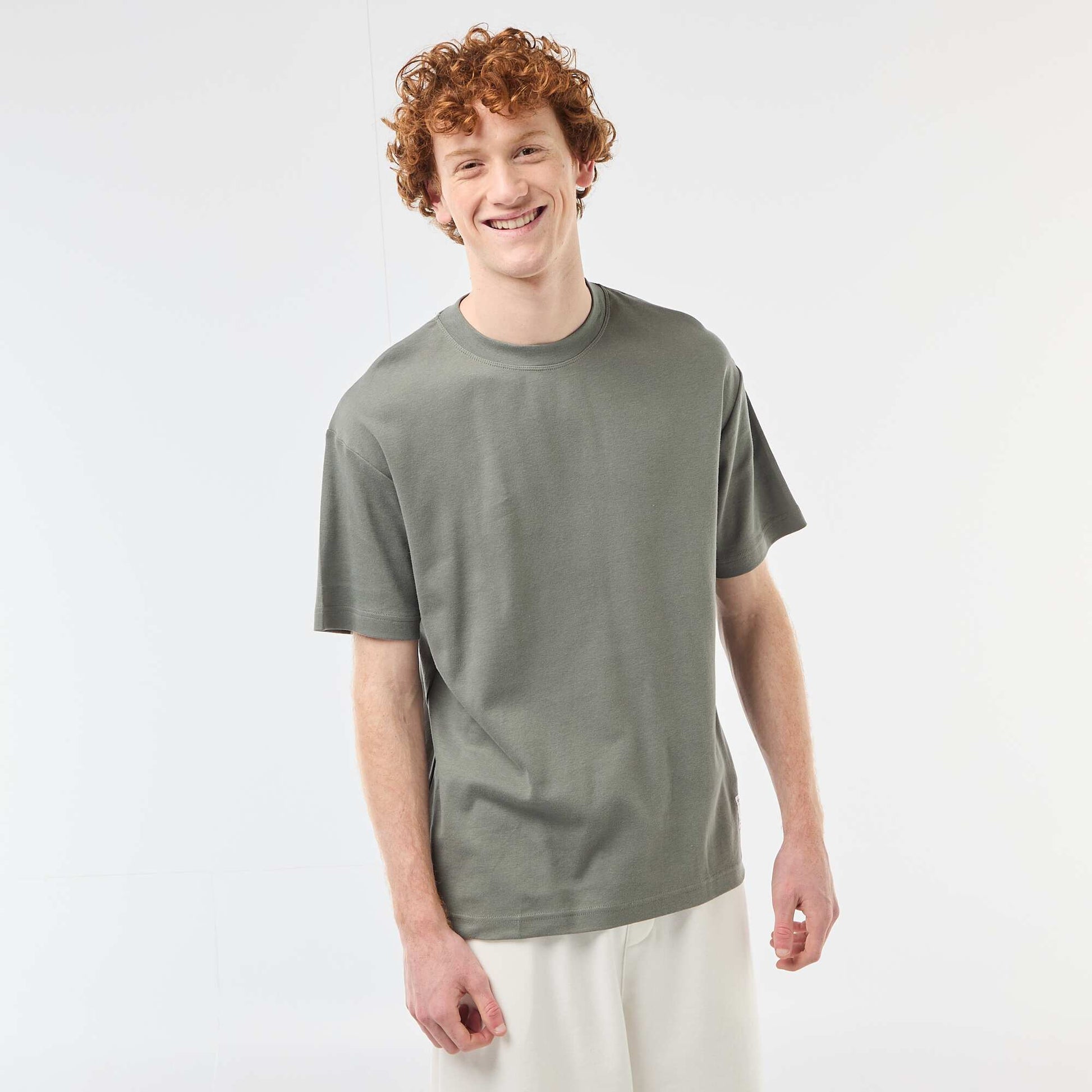 Camiseta de algodón con cuello redondo KAKI