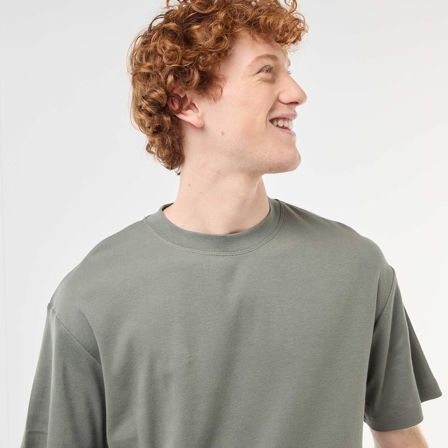 Camiseta de algodón con cuello redondo KAKI