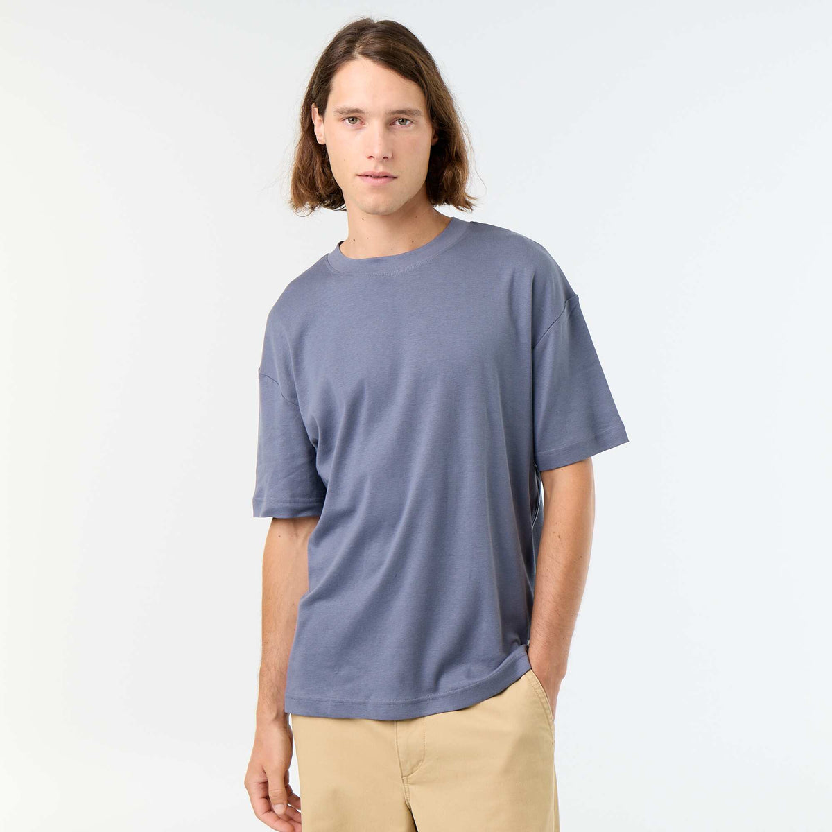 Camiseta de algodón con cuello redondo GRIS