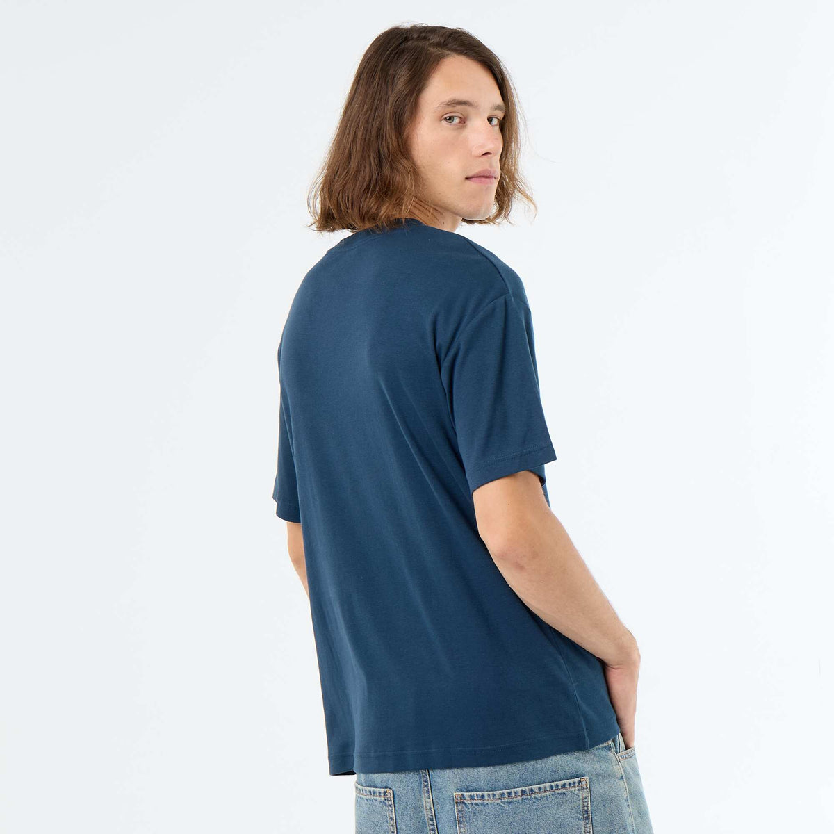 Camiseta de algodón con cuello redondo AZUL