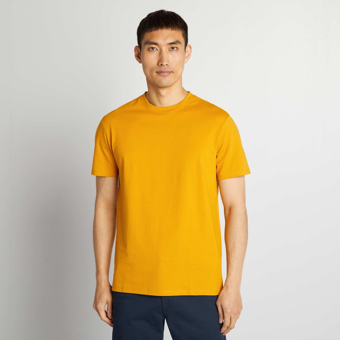 Camiseta de algodón con cuello redondo AMARILLO