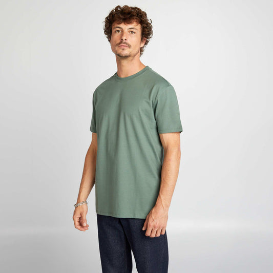 Camiseta de algodón con cuello redondo VERDE