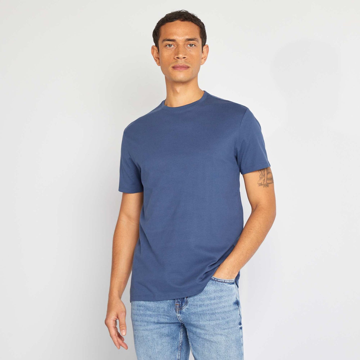 Camiseta de algodón con cuello redondo AZUL