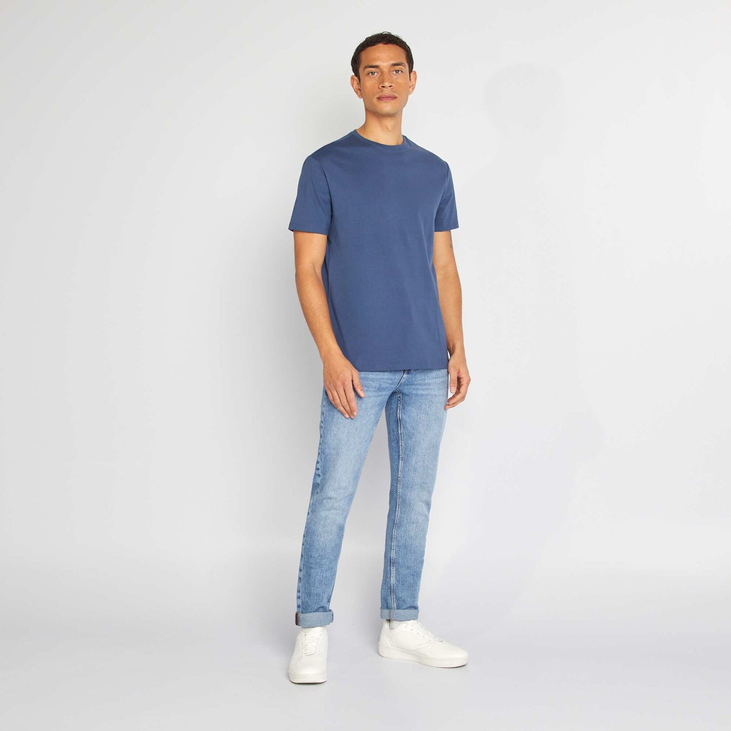 Camiseta de algodón con cuello redondo AZUL