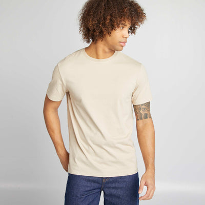 Camiseta de algodón con cuello redondo BEIGE