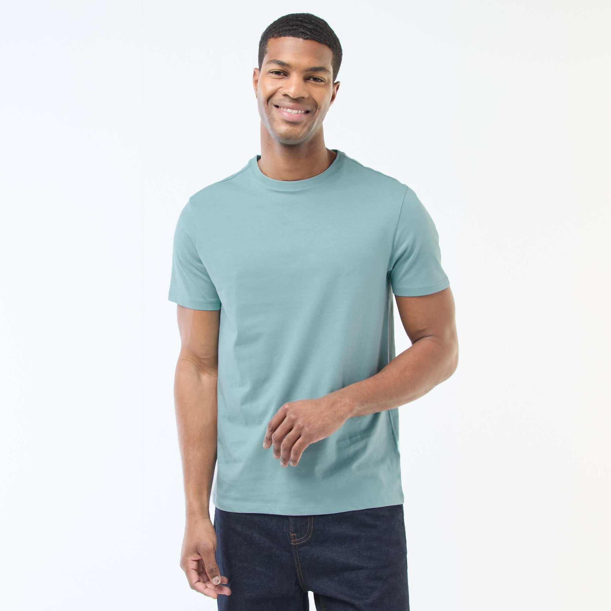 Camiseta de algodón con cuello redondo AZUL