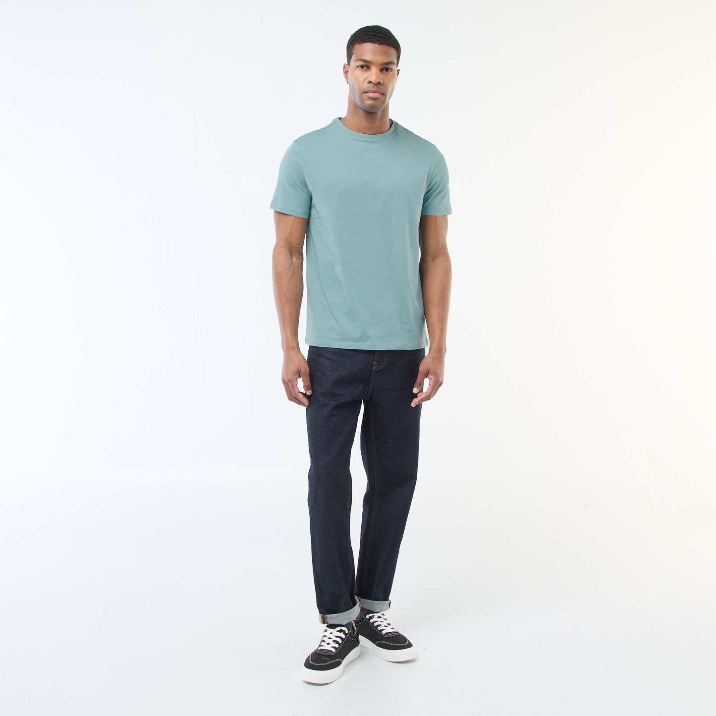 Camiseta de algodón con cuello redondo AZUL