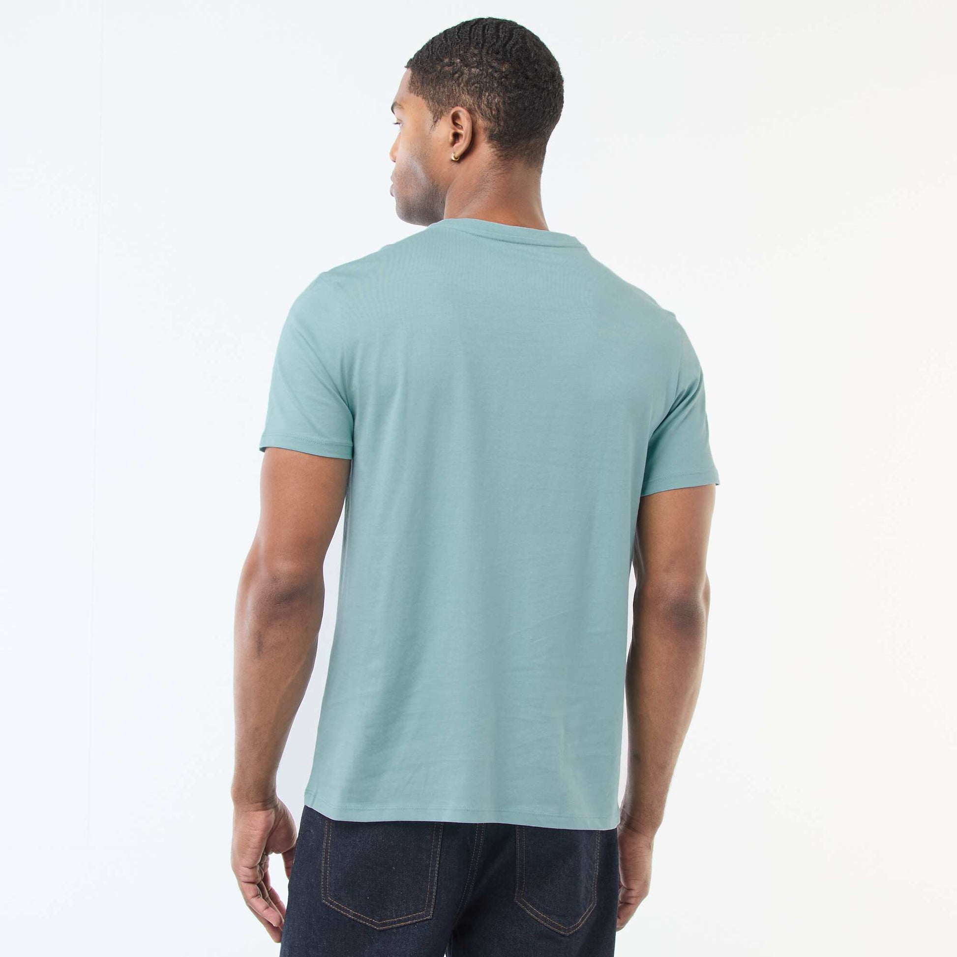 Camiseta de algodón con cuello redondo AZUL