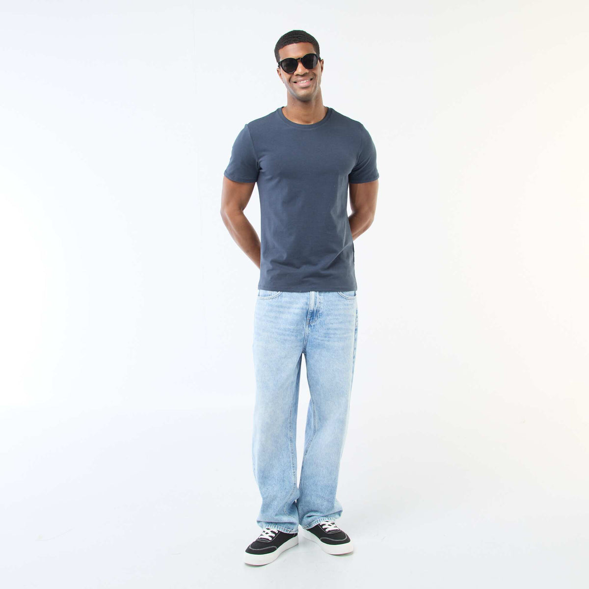 Camiseta de algodón con cuello redondo AZUL