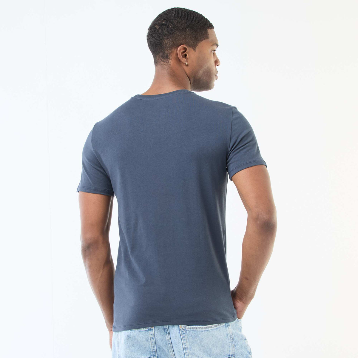 Camiseta de algodón con cuello redondo AZUL