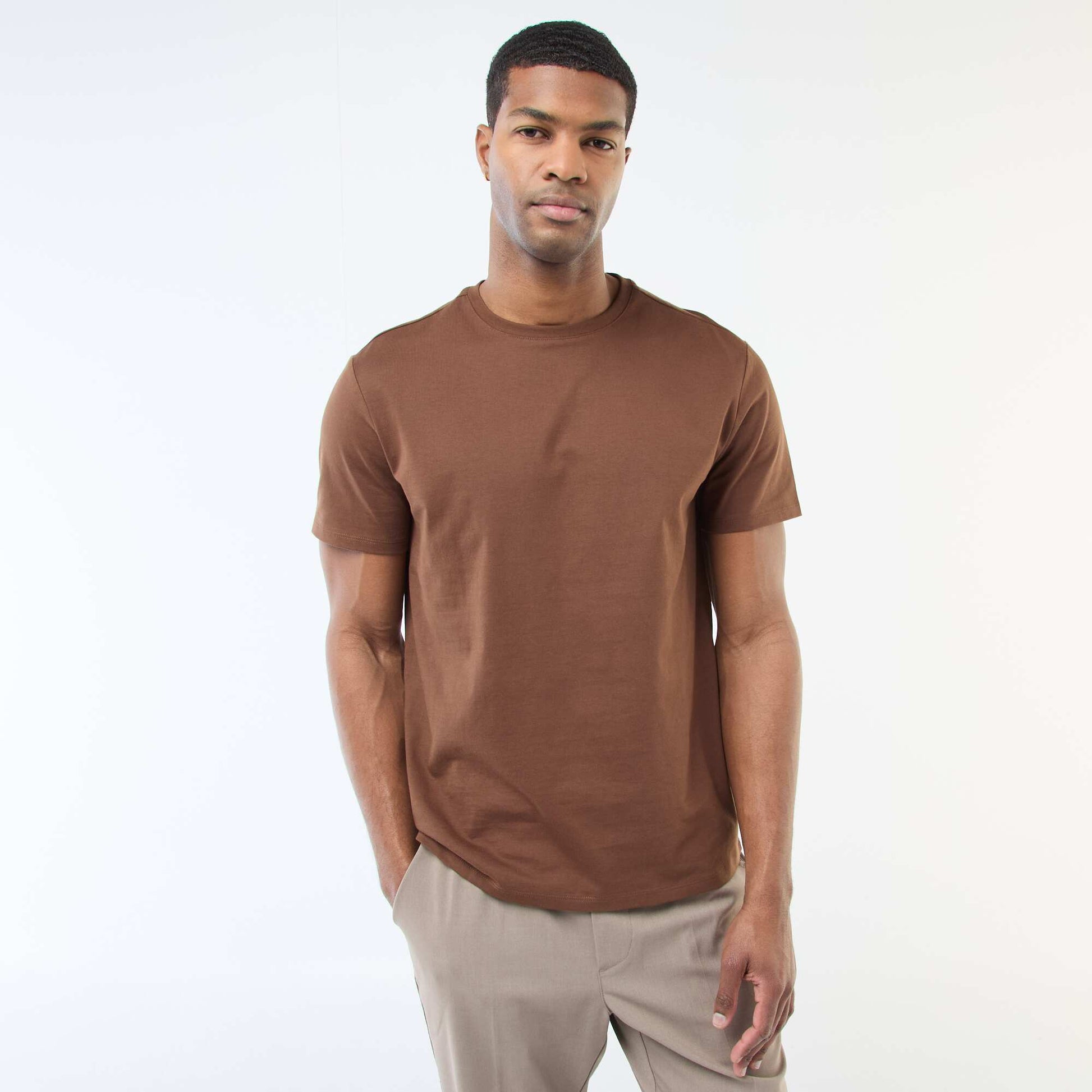 Camiseta de algodón con cuello redondo MARRON