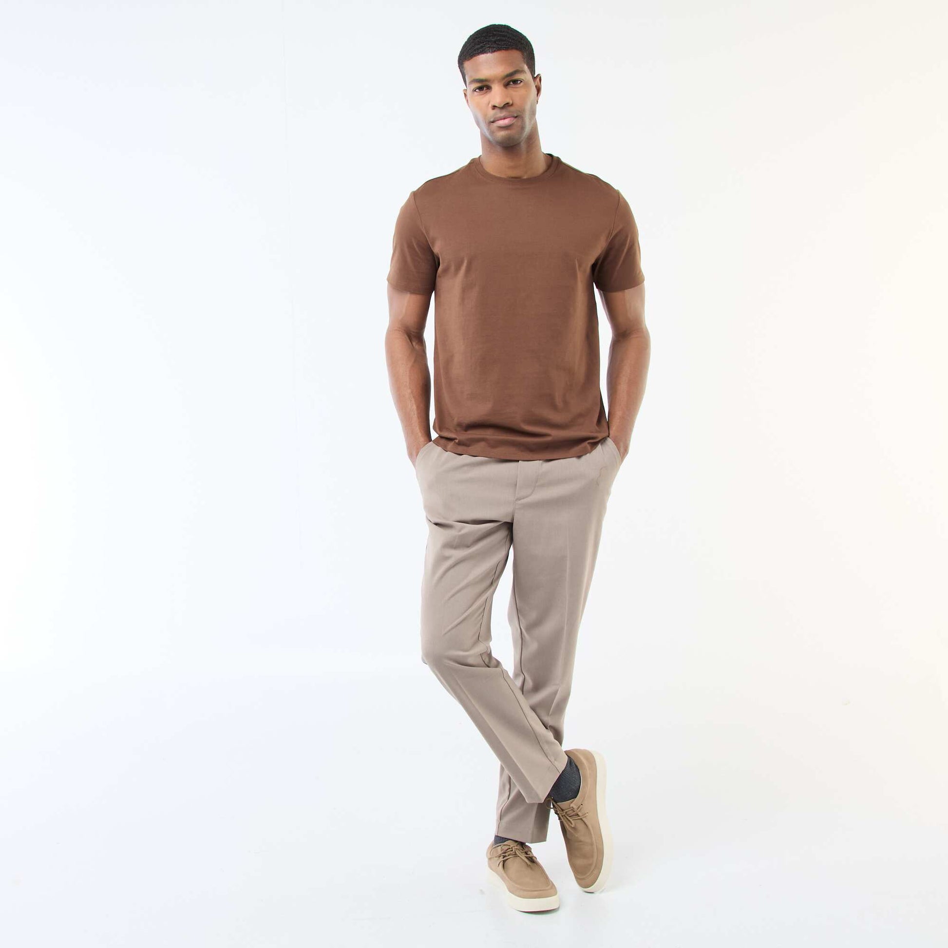 Camiseta de algodón con cuello redondo MARRON