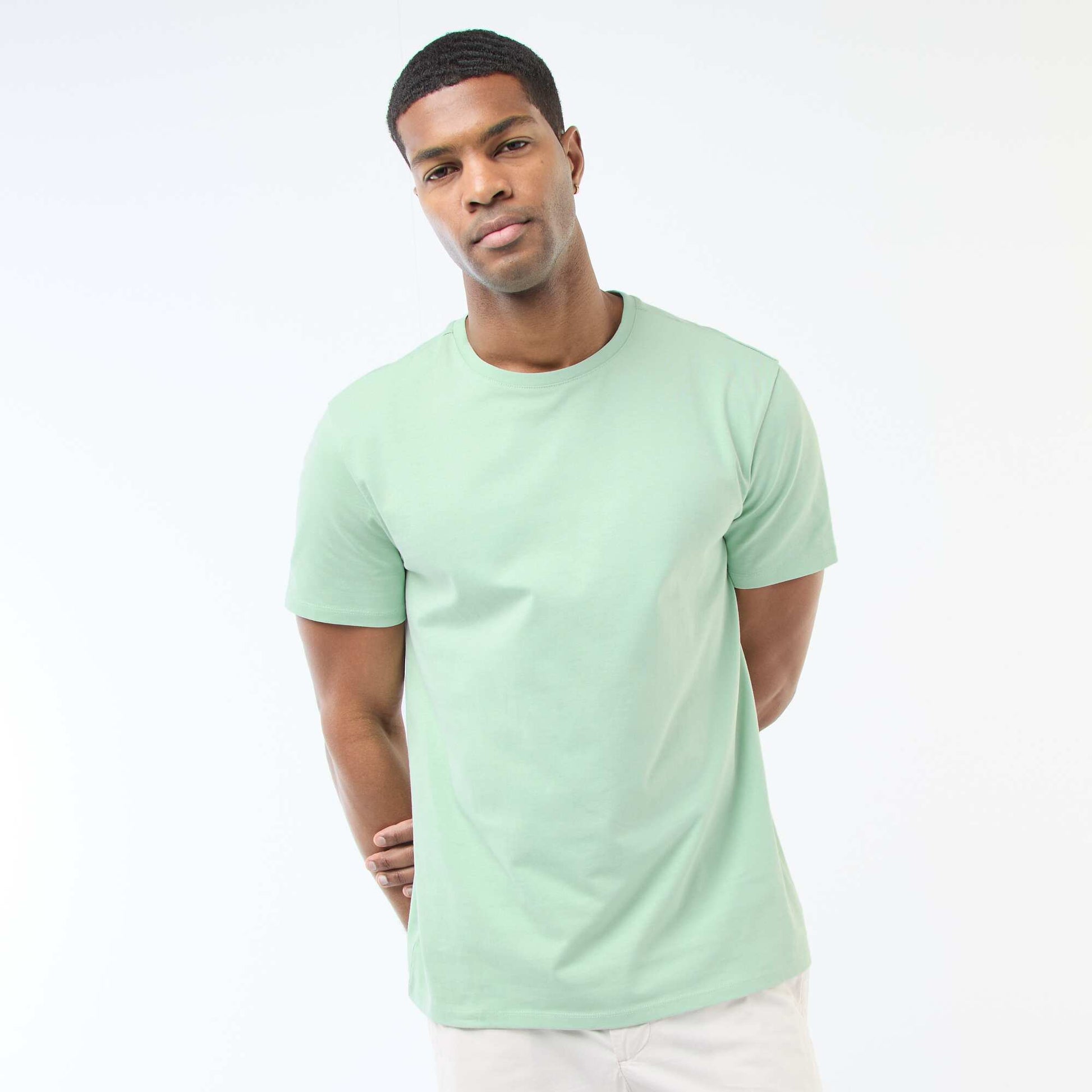 Camiseta de algodón con cuello redondo VERDE